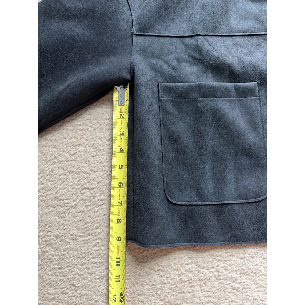 PrettyGarden‎ Women Black Faux Suede Cropped Jacket Button Up Shacket Size M NWT - Picture 5 of 7